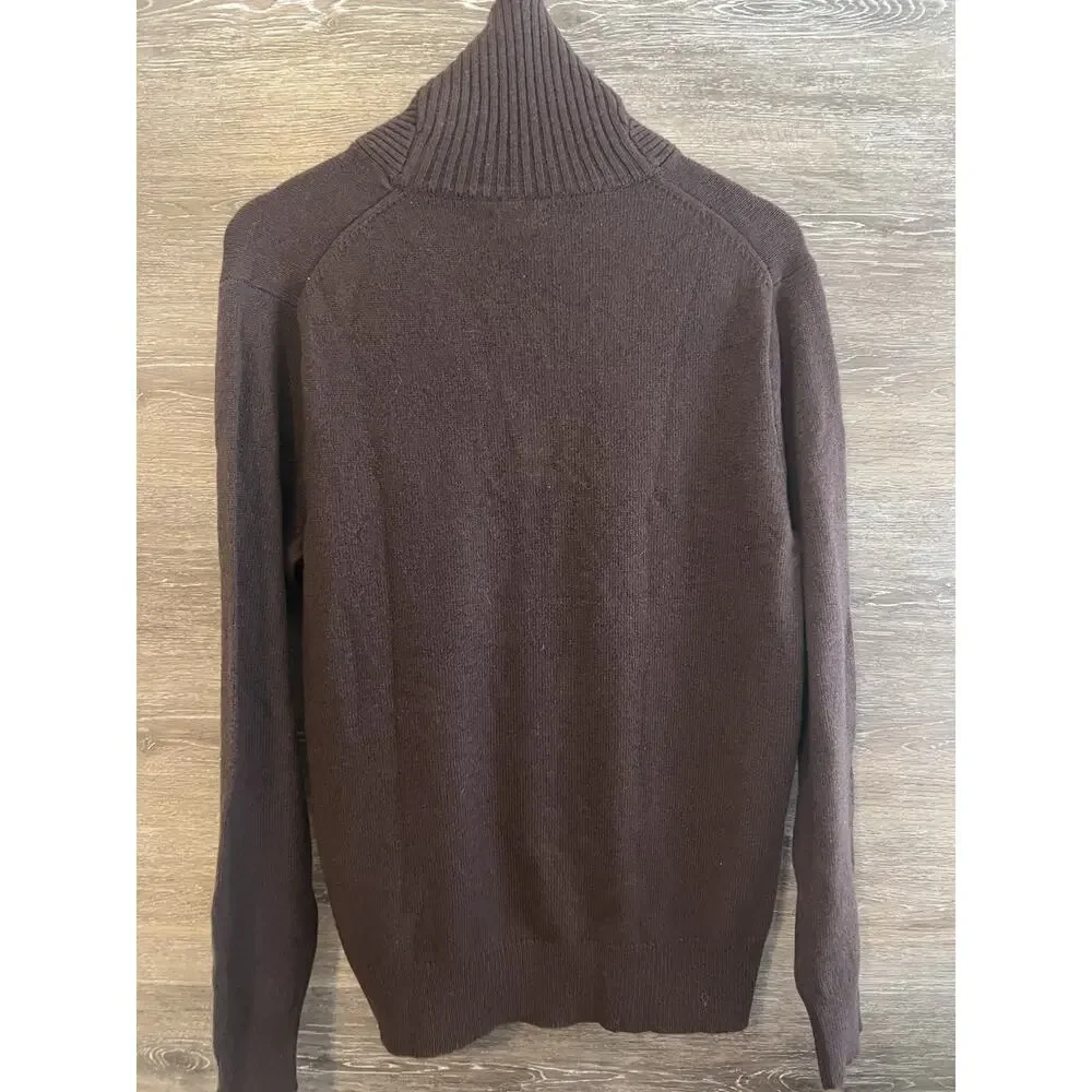 J.Crew Men's Shawl Collar Lambswool Pullover Sweater Brown Button Size Medium